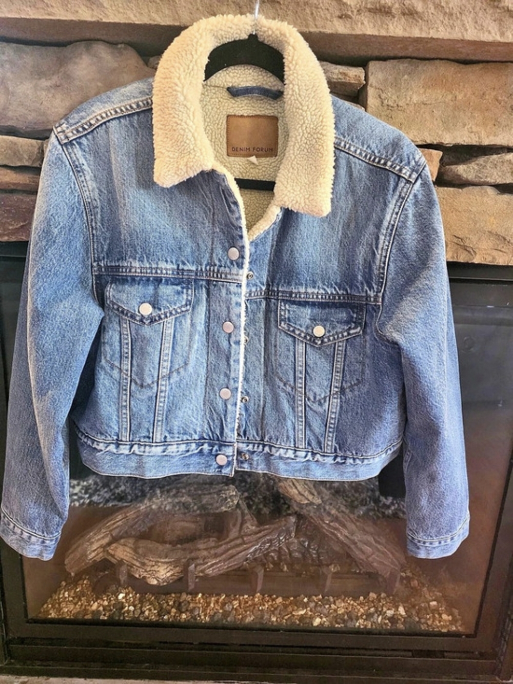 Denim Forum The Francoise Sherpa Jacket Blue & Cream Medium